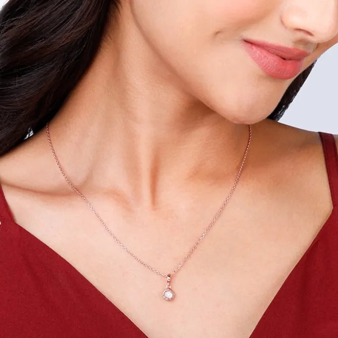 Rose Gold Minimal Zircon Pendant with Link Chain
