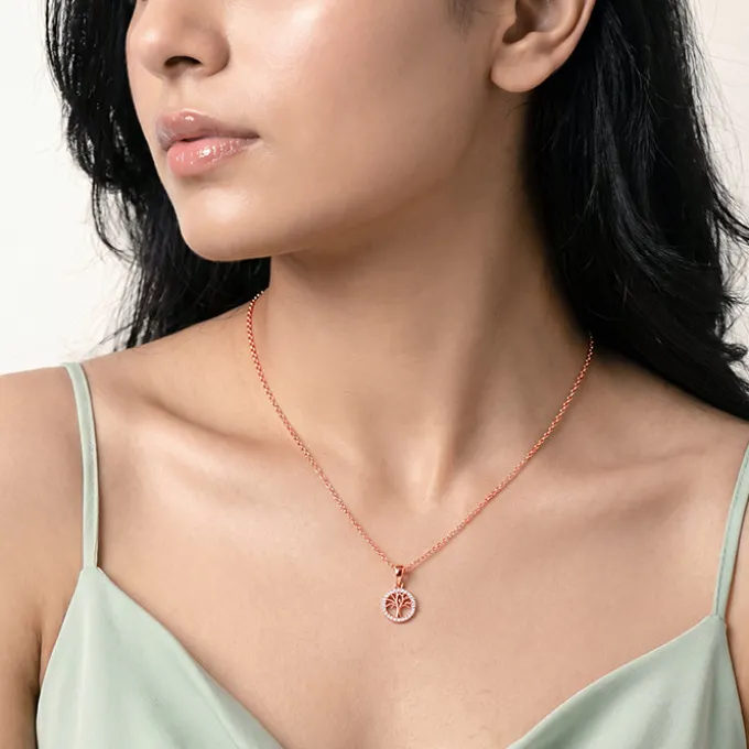 Rose Gold Moonline Tree Pendant with Link Chain