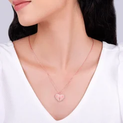 Rose Gold One Heart Pendant With Link Chain