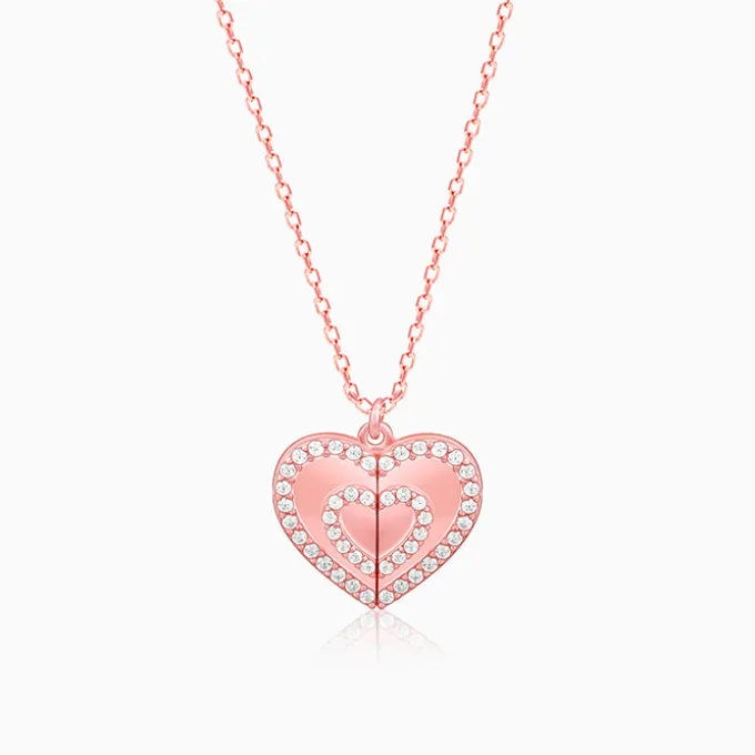 Rose Gold One Heart Pendant With Link Chain