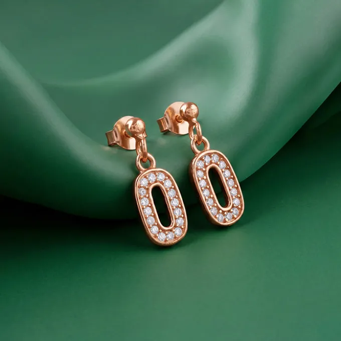 Rose Gold Pave Oval Drop Earrings