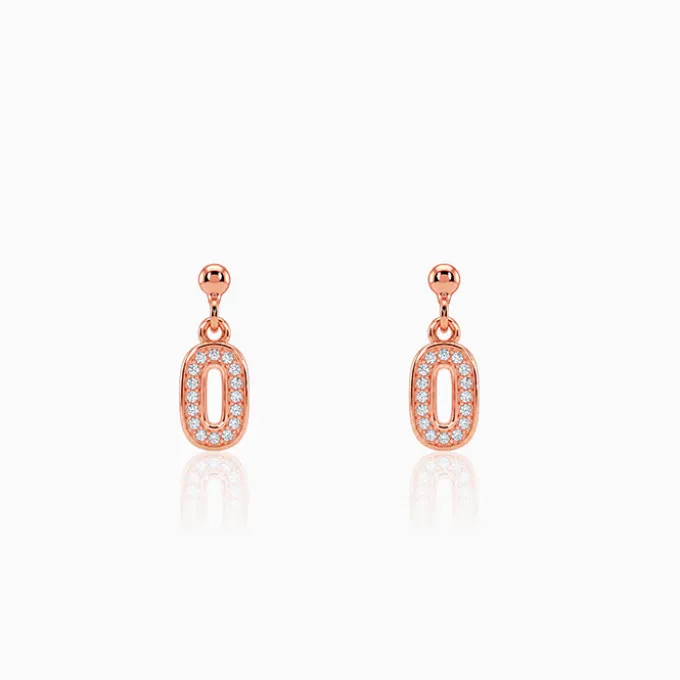 Rose Gold Pave Oval Drop Earrings