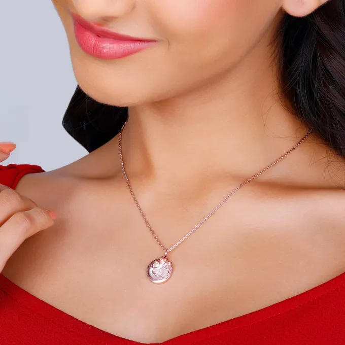 Rose Gold Pea Flower Pendant with Link Chain