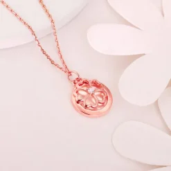 Rose Gold Pea Flower Pendant with Link Chain