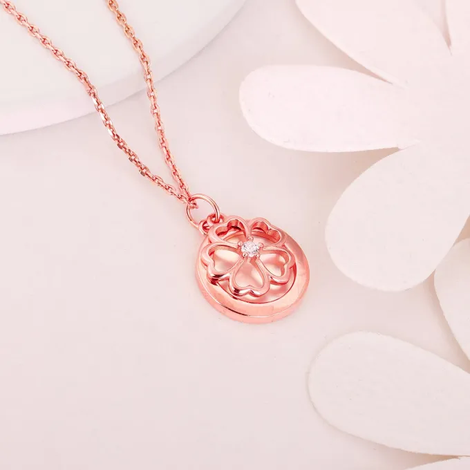 Rose Gold Pea Flower Pendant with Link Chain