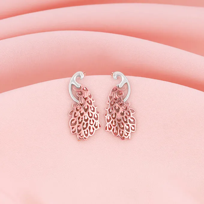 Rose Gold Peacock Earrings