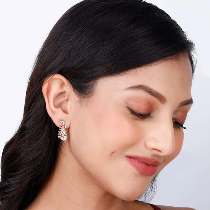 Rose Gold Peacock Earrings