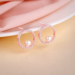 Rose Gold Pearl Halo Earrings