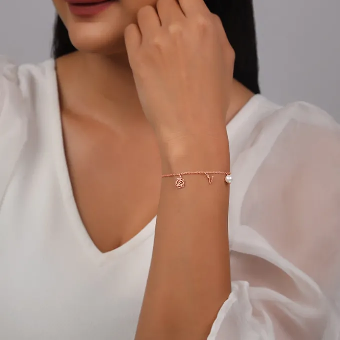 Rose Gold Pearl Rosey Personalised Bracelet