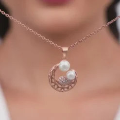 Rose Gold Pearlescent Cuddle Pendant With Link Chain