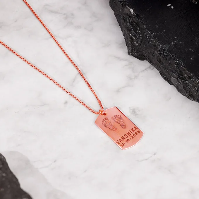 Rose Gold Personalised Baby Foot Print Pendant For Him