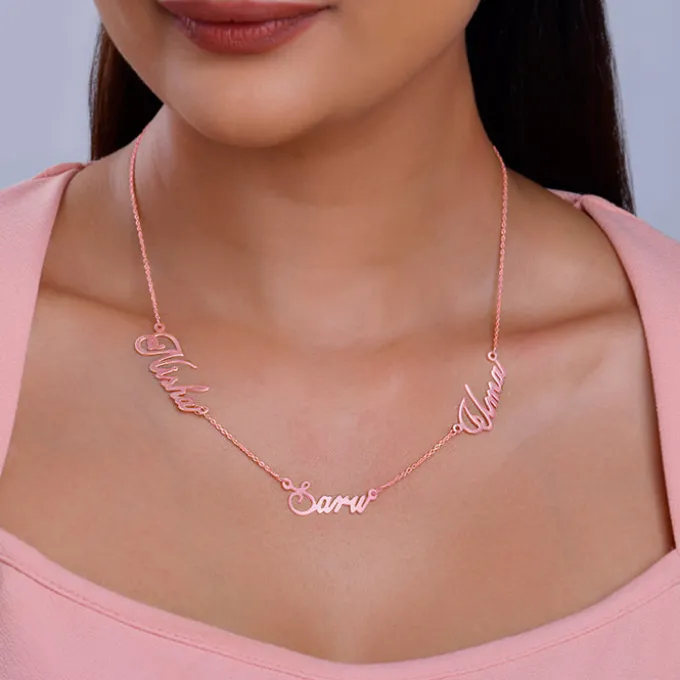Rose Gold Personalised Bestie Trio Name Necklace
