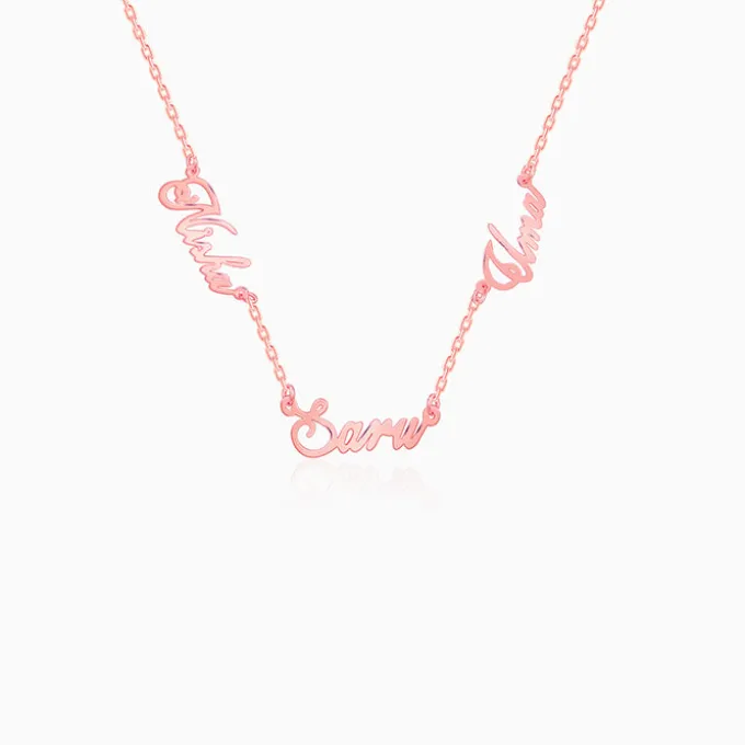 Rose Gold Personalised Bestie Trio Name Necklace