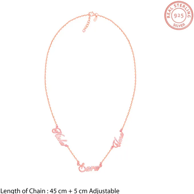 Rose Gold Personalised Bestie Trio Name Necklace