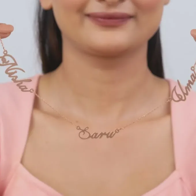 Rose Gold Personalised Bestie Trio Name Necklace