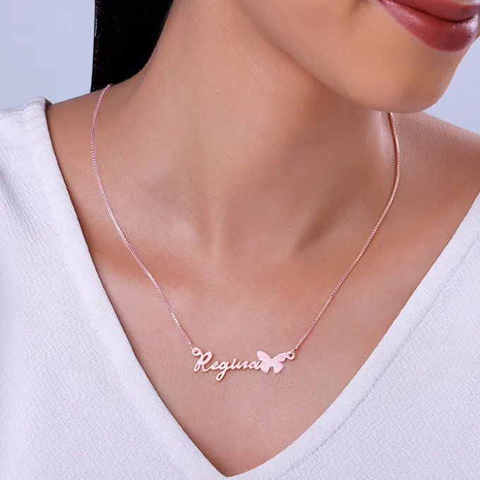 Rose Gold Personalised Butterfly Pendant