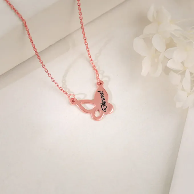 Rose Gold Personalised Butterfly Necklace