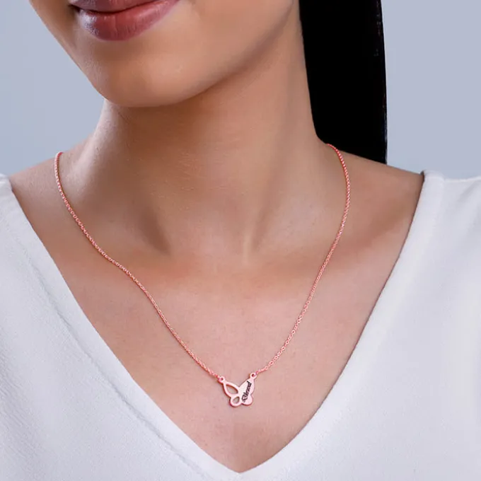 Rose Gold Personalised Butterfly Necklace