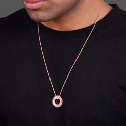 Rose Gold Personalised Circular Pendant For Him