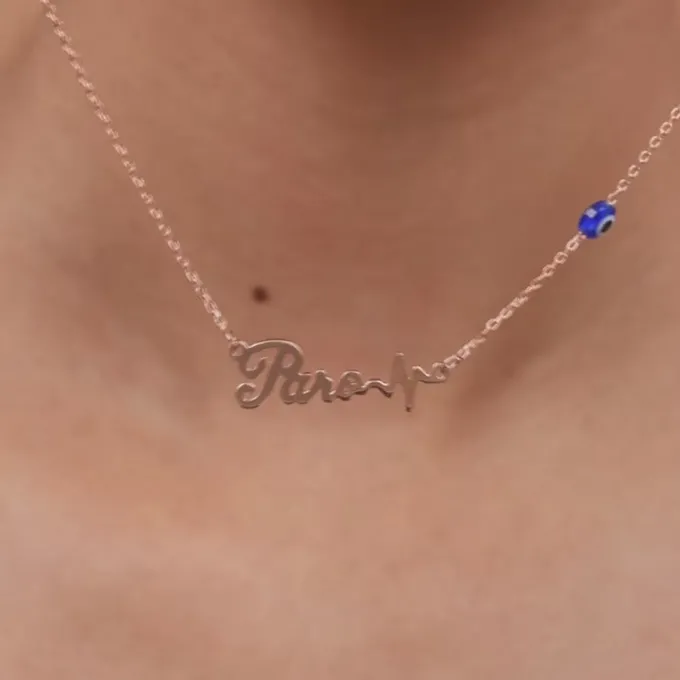 Rose Gold Personalised Evil Eye Heartbeat Necklace