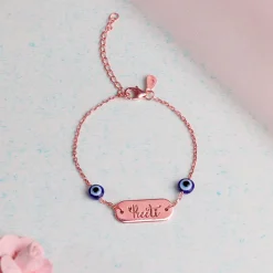 Rose Gold Personalised Evil Eye Name Bracelet
