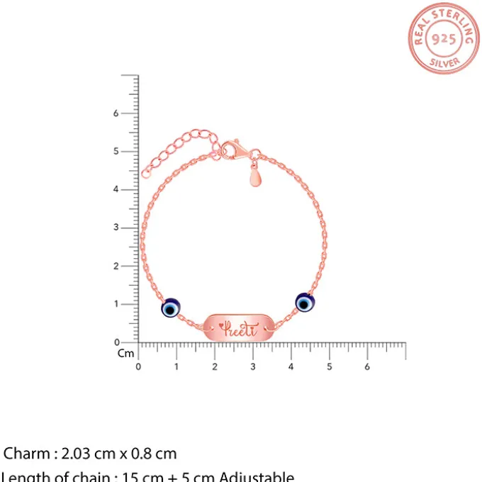 Rose Gold Personalised Evil Eye Name Bracelet
