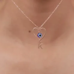 Rose Gold Personalised Evil Eye Heart Initial Pendant