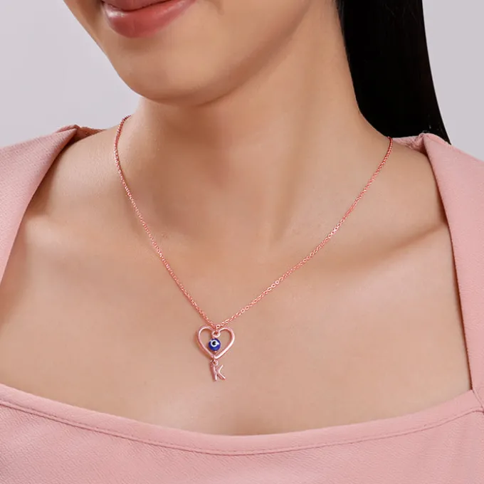 Rose Gold Personalised Evil Eye Heart Initial Pendant