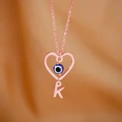Rose Gold Personalised Evil Eye Heart Initial Pendant