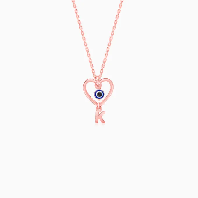 Rose Gold Personalised Evil Eye Heart Initial Pendant