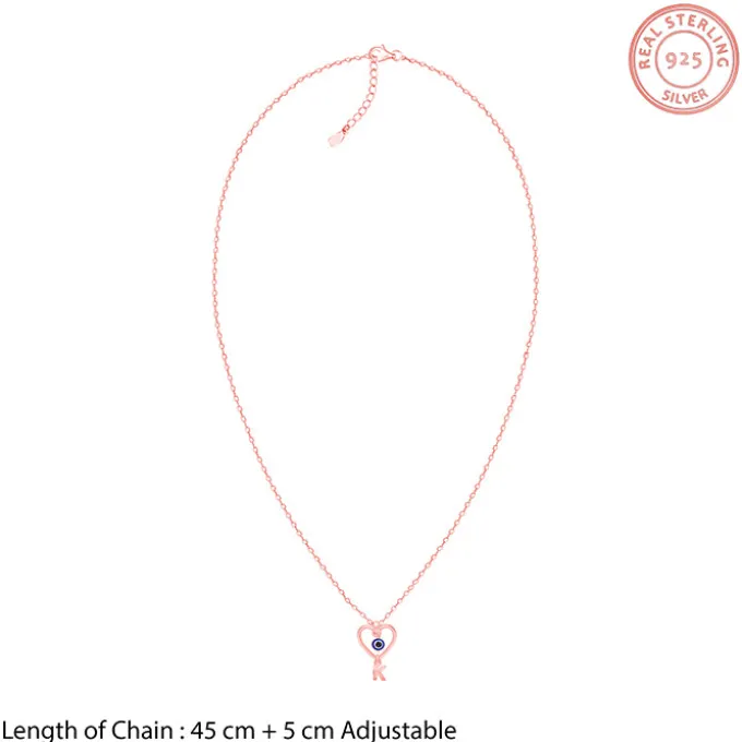 Rose Gold Personalised Evil Eye Heart Initial Pendant