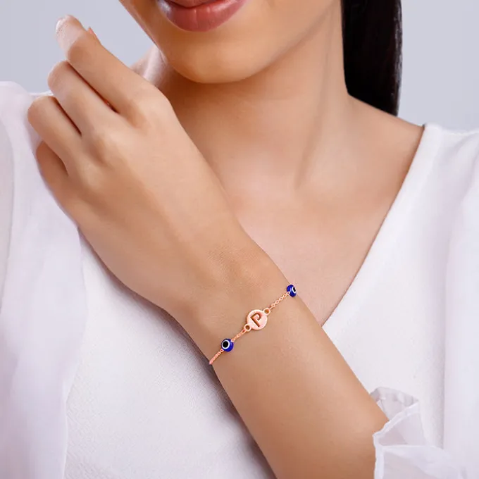 Rose Gold Personalised Evil Eye Initial Bracelet