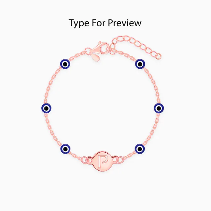 Rose Gold Personalised Evil Eye Initial Bracelet