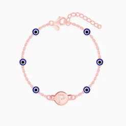 Rose Gold Personalised Evil Eye Initial Bracelet