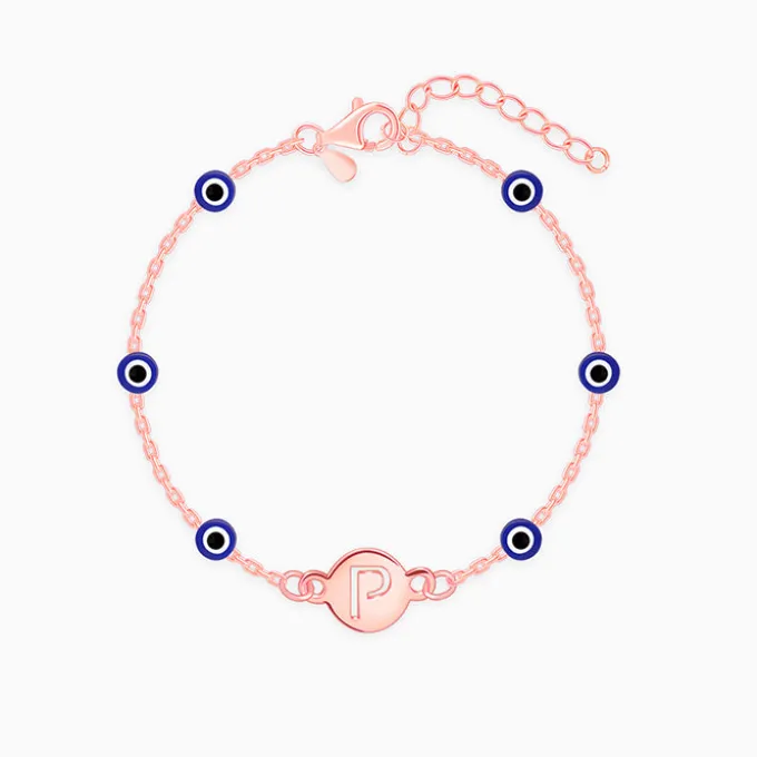 Rose Gold Personalised Evil Eye Initial Bracelet