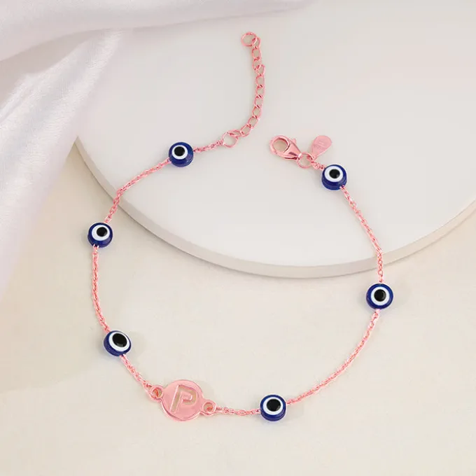 Rose Gold Personalised Evil Eye Initial Bracelet