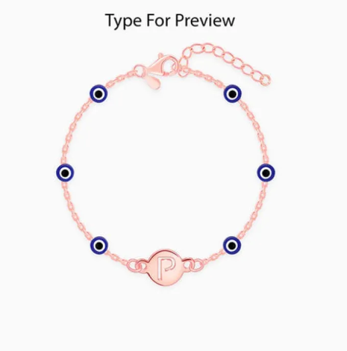Rose Gold Personalised Evil Eye Initial Bracelet