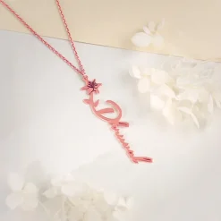 Rose Gold Personalised Flower Name Pendant with Link Chain