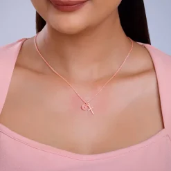 Rose Gold Personalised Halo Cross Pendant With Link Chain