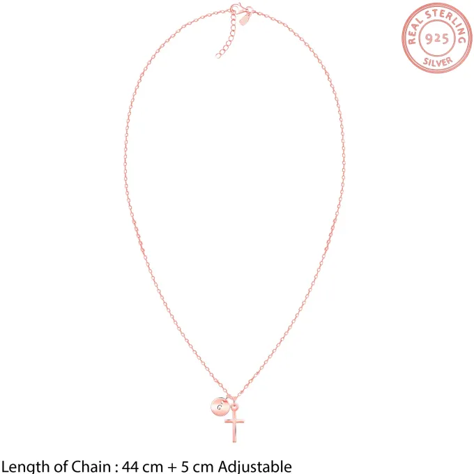 Rose Gold Personalised Halo Cross Pendant With Link Chain