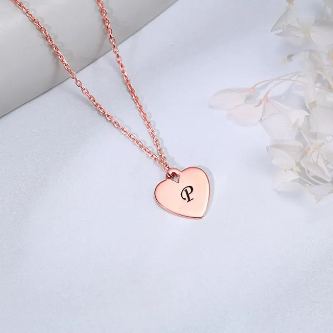 Rose Gold Personalised Heart Initial Pendant With Link Chain