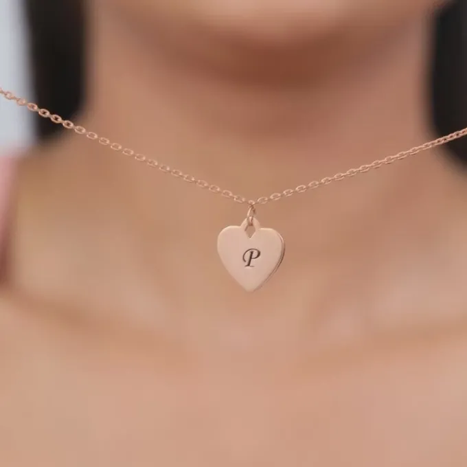 Rose Gold Personalised Heart Initial Pendant With Link Chain