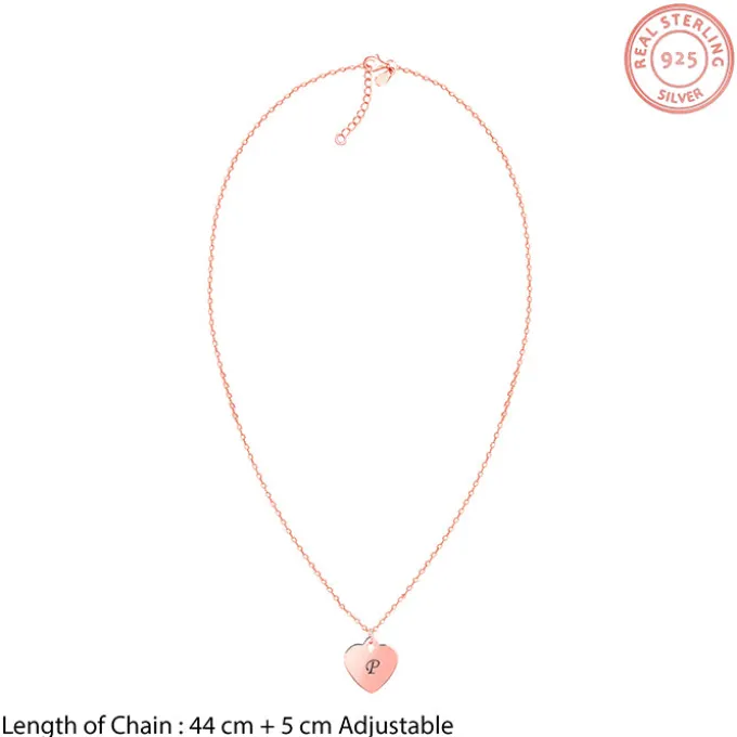 Rose Gold Personalised Heart Initial Pendant With Link Chain