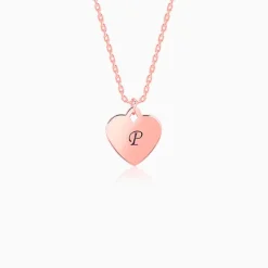 Rose Gold Personalised Heart Initial Pendant With Link Chain