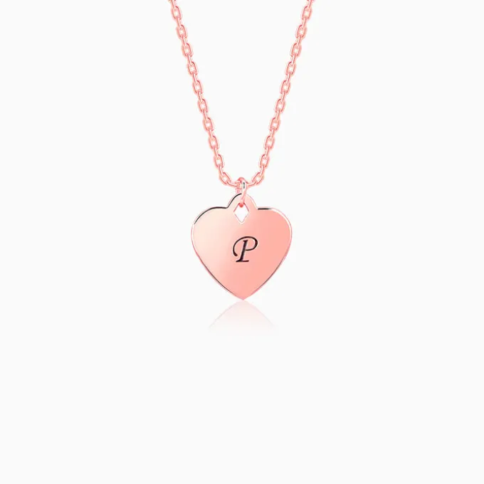 Rose Gold Personalised Heart Initial Pendant With Link Chain