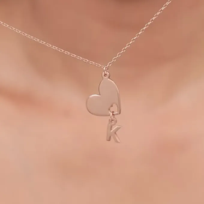 Rose Gold Personalised Heart Initial Pendant