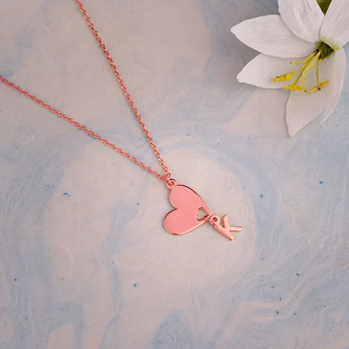 Rose Gold Personalised Heart Initial Pendant