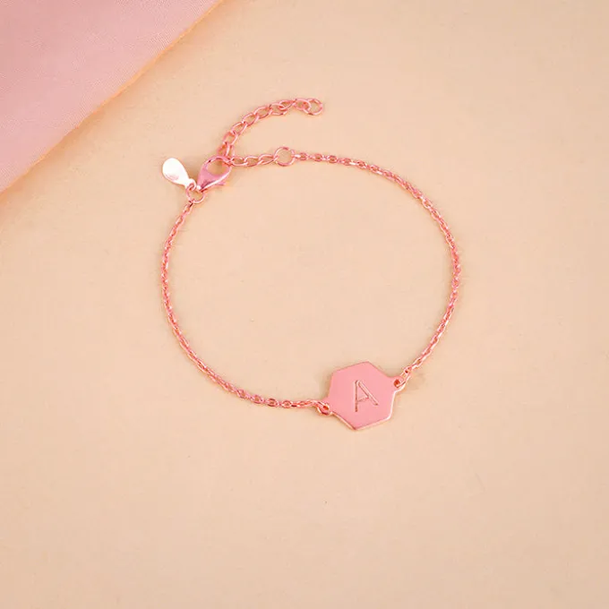 Rose Gold Personalised Hexagon Initial Bracelet