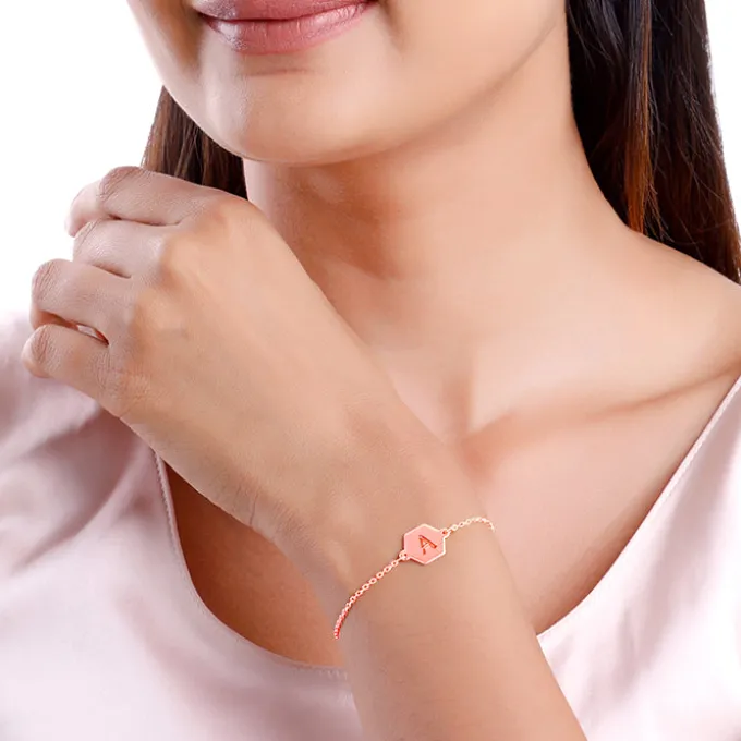 Rose Gold Personalised Hexagon Initial Bracelet
