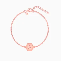 Rose Gold Personalised Hexagon Initial Bracelet